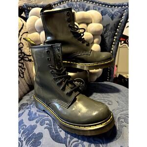 Dr Martens Green Grey Patent Leather Boots Size 7/EU 38